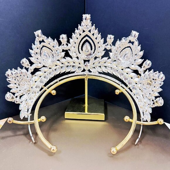 Quinceanera Crown, Rhinestone Crown, Large Crown, AB Crystal Crown, Silver Crown main image 4